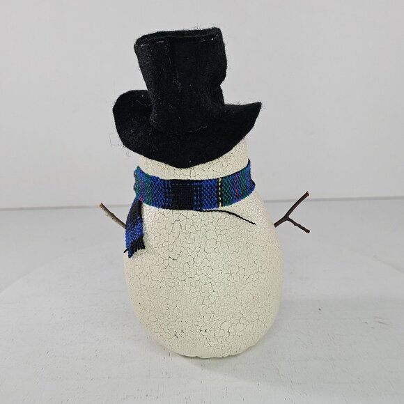 Vintage Natalie Silitch Folk Art Snowman Figurine Black Hat Plaid Scarf - Picture 3 of 8